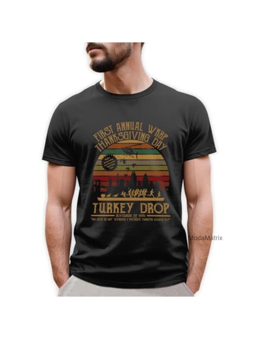 WKRP Thanksgiving Turkey Drop Graphic Tee Short Sleeve T-Shirt